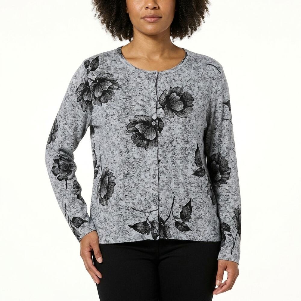 NWT MAGGIE MCNAUGHTON Algonquin Gray Black Floral Size 1X
